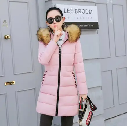Женская зимняя приталенная хлопковая куртка, большой размер, меховой воротник, с капюшоном, пуховики, хлопковые куртки, женское плотное теплое крутое хлопковое пальто - Цвет: Pink