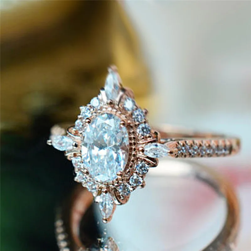 ROMAD Vintage Crystal Rings for Women Magic Mirror Retro Rings with Gift Box Rose Gold Finger Ring Female Wedding Jewelry R4