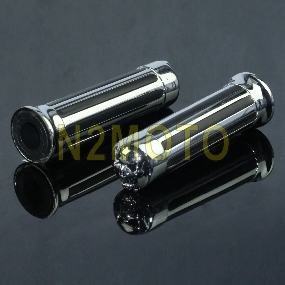 CUSTOM SKULL CHROME MOTORCYCLE HAND GRIPS HANDLEBAR 1 INCH FOR HARLEY DAVIDSON