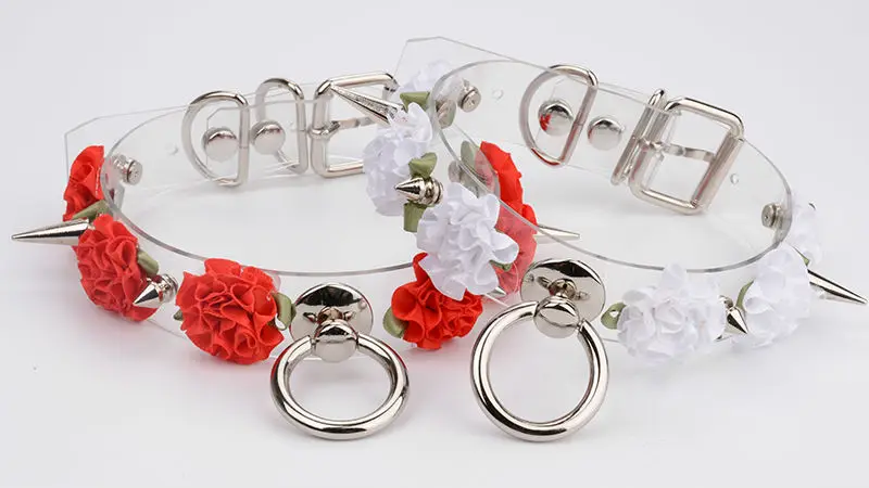 Handmade Kawaii Choker Punk Gothic Rose Collar Necklace Flowers Tranparent Faux Leather Spiked Collar Choker Buckle Necklace 9