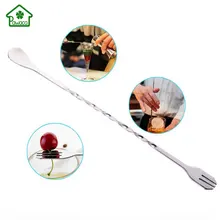 32 см Нержавеющая сталь коктейль-бар ложка c длинной ручкой спиральный узор смешивание напитков ложка 2-в-1 для перемешивания согнутая ложка с вилкой