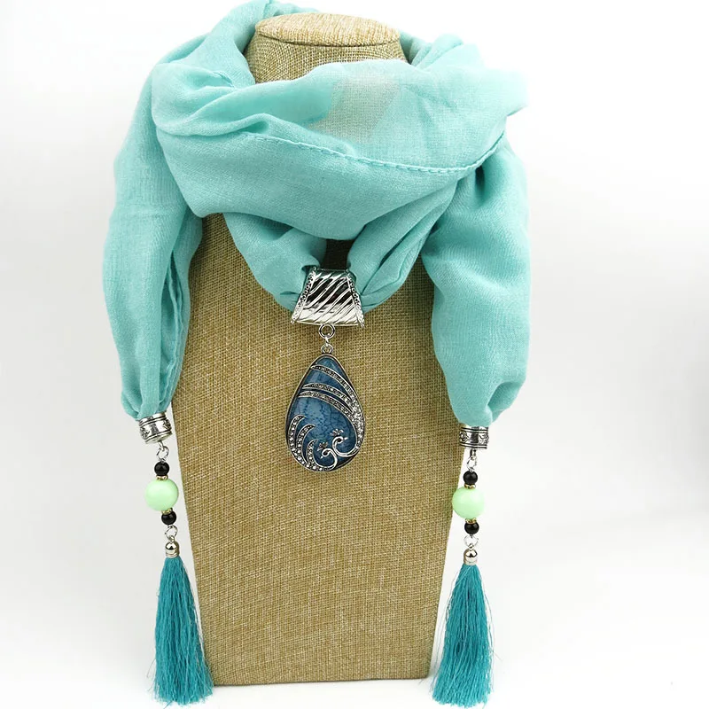 LaMaxPa роскошные женские ювелирные изделия Подвески капли воды хлопковый шарф Длинная кисточка обертывание мягкое ожерелье женский платок аксессуары - Цвет: 7