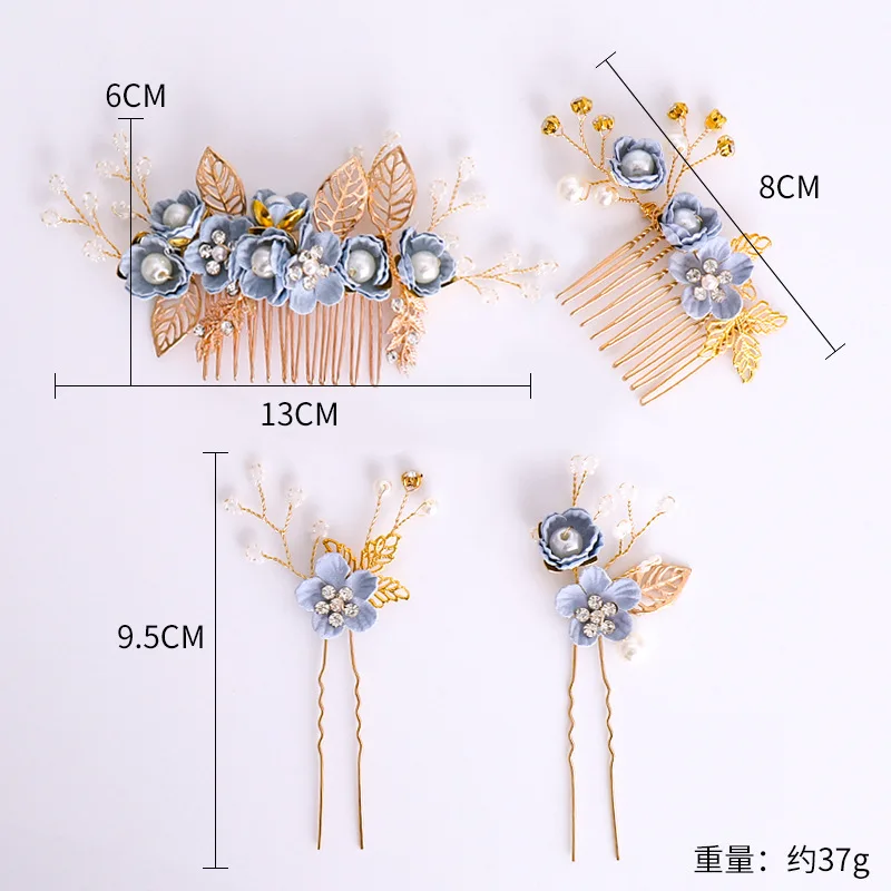 Blue Flowers Hair Combs Set (4)