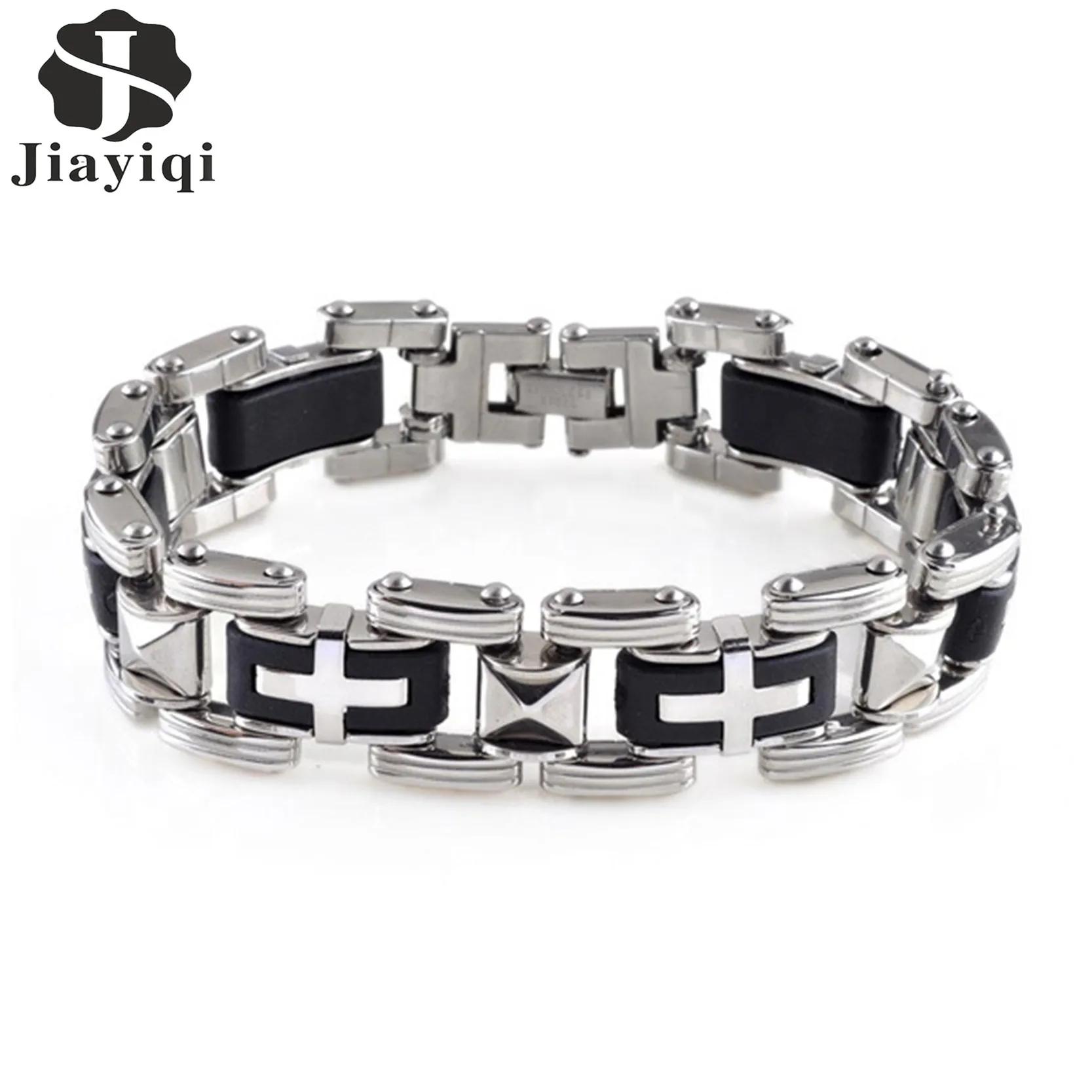 

Jiayiqi Fashion Silicone Men Bracelet Punk Cross Stainless Steel Bracelets & Bangles Vintage Male Wrist Jewelry Accessories Gift