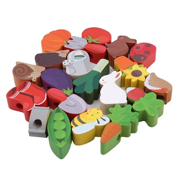 

Colorful Baby Wooden Toy Cartoon Lacing Wooden Threading Beads Game 2019