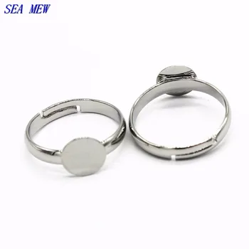 

SEA MEW 30 PCS 6mm 8mm 10mm Round Flat Ring Base Setting Adjustable 8 Colors Copper Ring Blank Pad For Women Jewelry Making