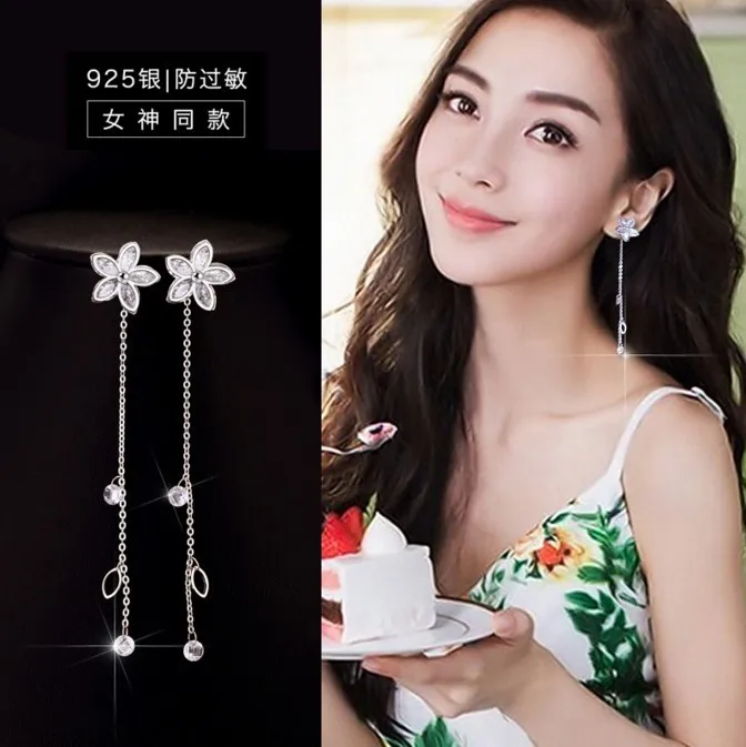 Новое поступление Модные 925 пробы Серебряный цветок кристалл серьги гвоздики для женщин ювелирные изделия