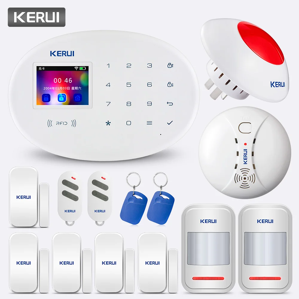 

KERUI W20 433MHZ Wireless 2.4 inch Touch Panel APP Control wifi GSM Home Security Alarm System Alarm Kit