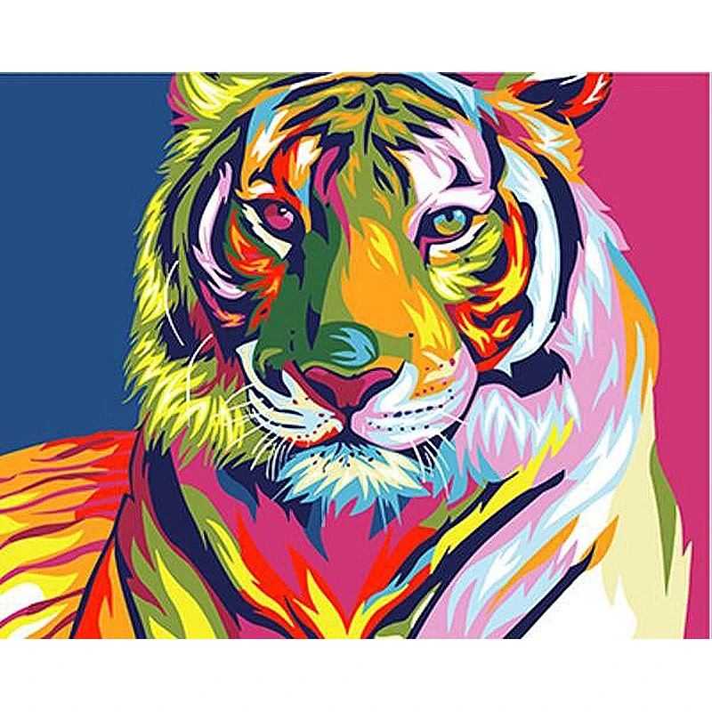 

Framed Colorful Tiger Diy Painting By Numbers Animals Modern Wall Calligraphy Painting Acrylic Paint For Home Decor 40x50cm
