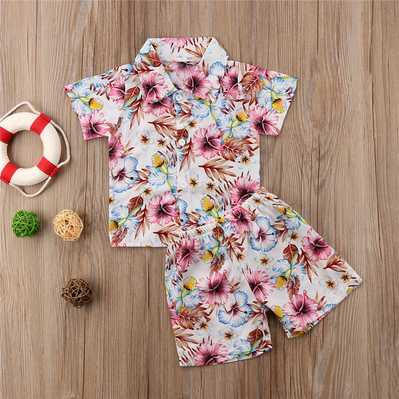2pcs Toddler Infant Kid Baby Boys Clothing Sets Fashion Baby Boy Floral T shirt Tops Pants