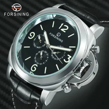 

FORSINING Classic Fashion Men Auto Mechanical Watch 3 Sub-dials 6 Hands Tonneau Design Arabic Number Multifunctional Wristwatch