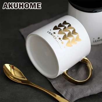 

Large ceramic mug coffee cup cover set Simple and creative sweetheart ice cream cup European lovely milk cup AKUHOME