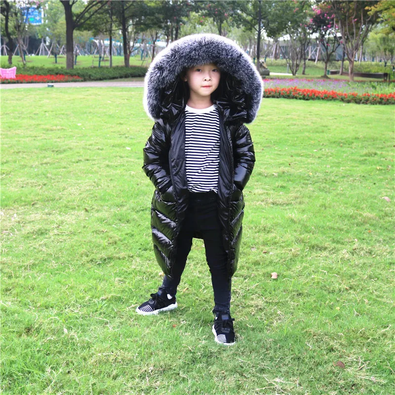 Детское зимнее пальто с воротником из натурального меха; водонепроницаемый плотный теплый зимний комбинезон для мальчиков и девочек; зимняя одежда; детская верхняя одежда с наполнителем из белой утки; куртка