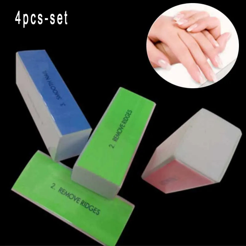 4Pcs/Lot DIY Nail Art Manicure Pedicure White Nail Buffers File Sanding Sponge Nail File Buffer Block for UV Gel Nail Polish
