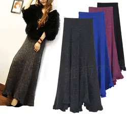 Бесплатная доставка 2019 Новое поступление модные длинные юбки макси для Для женщин зимние плиссированные юбки шерсти элегантный вязаный