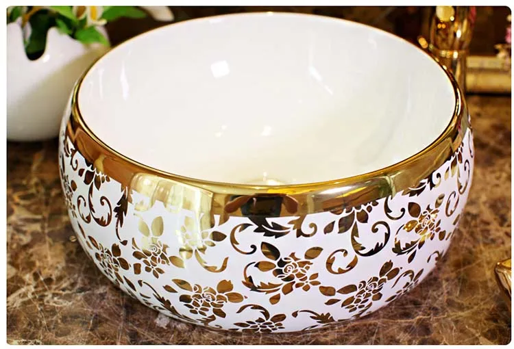 Round Bathroom Counter Top Wash Basin Cloakroom Hand Painted Vessel Sink bathroom sink carving bathroom ceramic art basin (4)