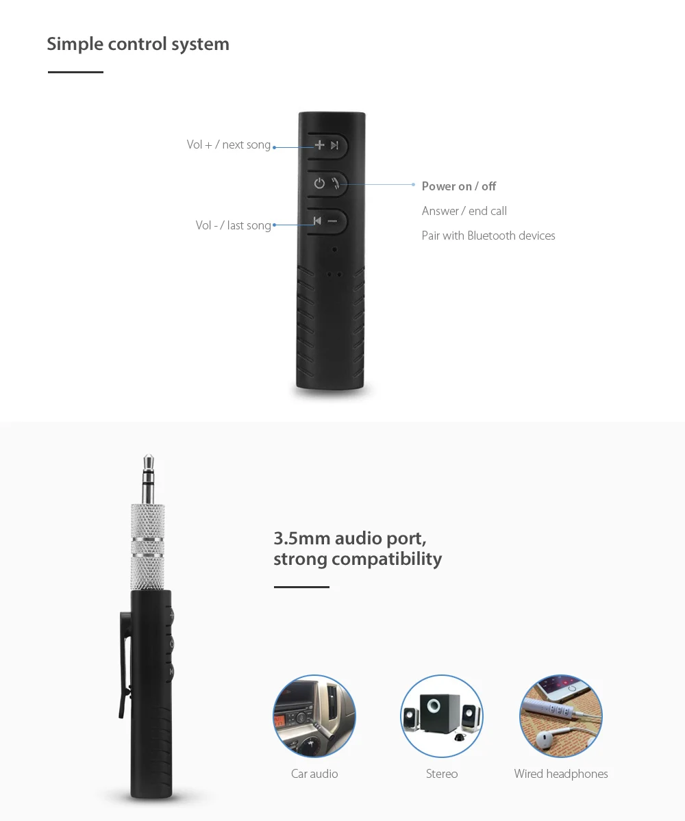 VicTsing Bluetooth Music Audio Receiver Adapter Car Kit Music Adapter Car AUX 3.5mm Bluetooth Receiver Handsfree Audio Adapter   (3)
