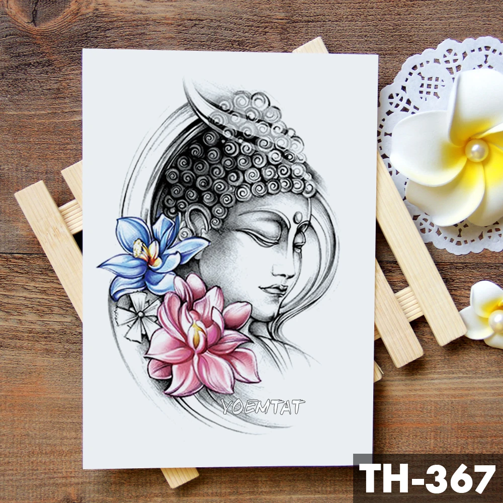 Buddha Sakyamuni Waterproof Temporary Tattoo Sticker Bamboo Lotus light Tower Flash Arm Tattoos Body Art Fake Tatoo