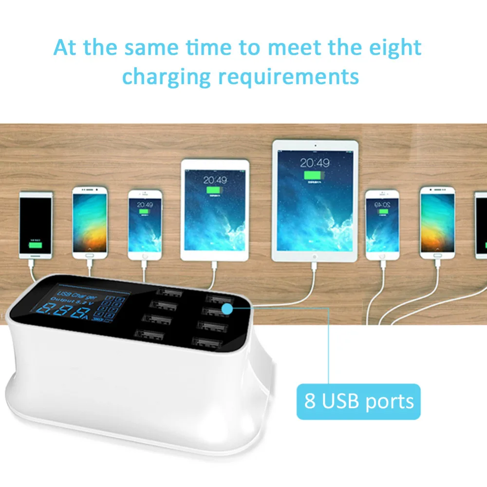

8-Port USB Fast Charger Power Adapter Desktop Charging Station US Plug/ EU Plug/ UK Plug LED display for iphone/Samsung Device