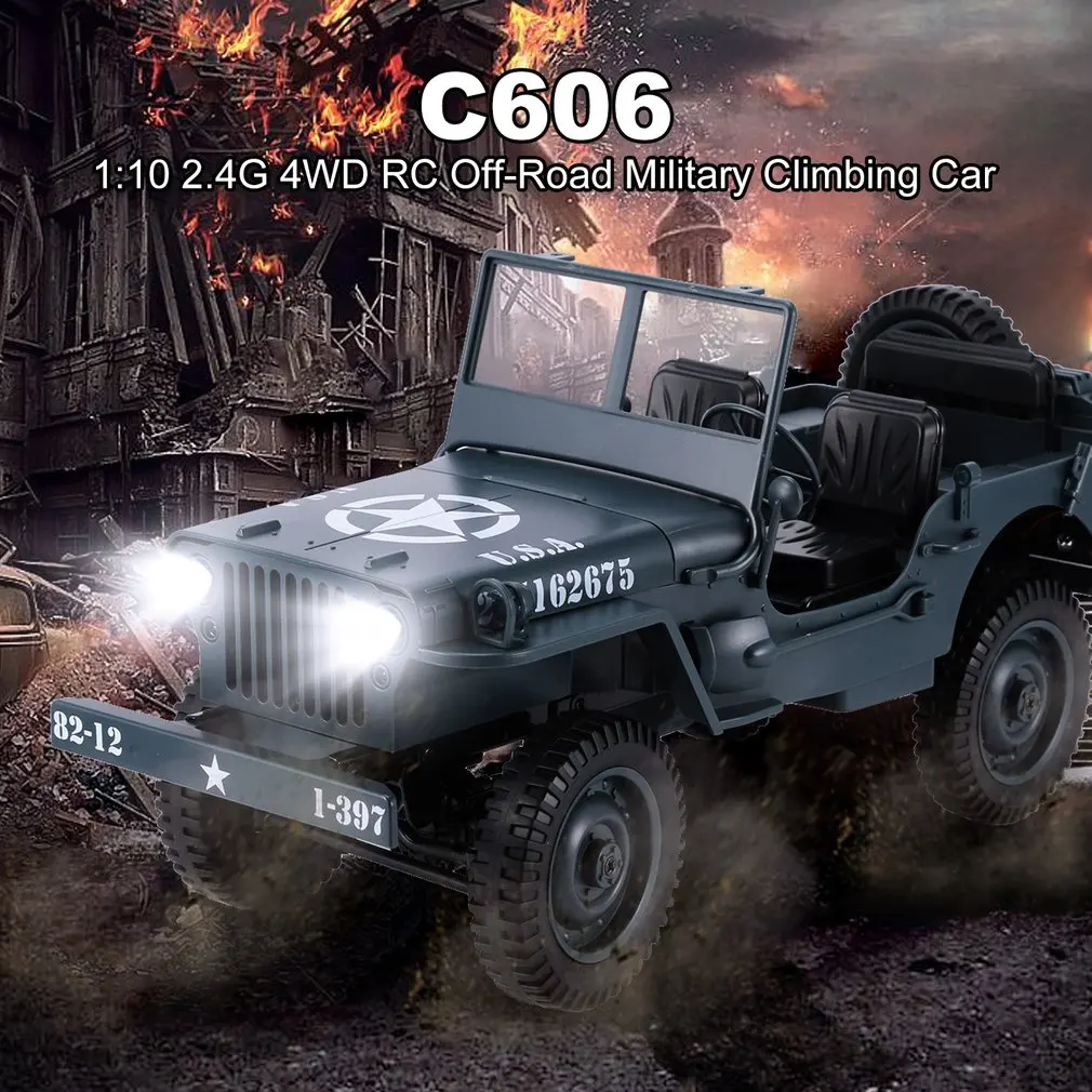 C606 1:10 RC Автомобиль 2,4G 4WD светильник-трансформер с дистанционным управлением джип четыре колеса внедорожный военный альпинистский автомобиль игрушка детский подарок