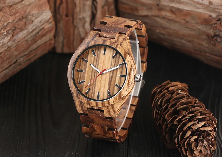 Mens Creative Zebra Natural Wood Watches White and Red Hands Quartz Wristwatches Male Full Bamboo Sports Clock erkek kol saati (13)