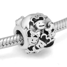 Подходит для Pandora шармы браслеты мышь семья бусины с черной эмалью стерлингового серебра 925-ювелирные изделия
