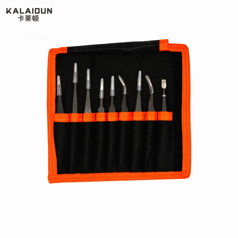 

KALAIDUN 9 pcs ESD Tweezers Tools Kit Precision Anti-static Tweezers Set Stainless Steel Tweezers hand tools Repairing tools