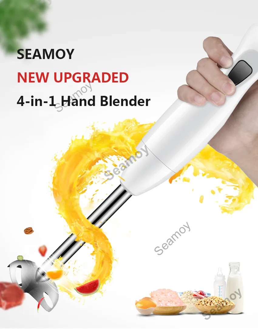 Seamoy ручной блендер 4 в 1 портативный Погружной блендер для кухни Кухонный комбайн палочка с измельчителем венчик электрическая соковыжималка миксер