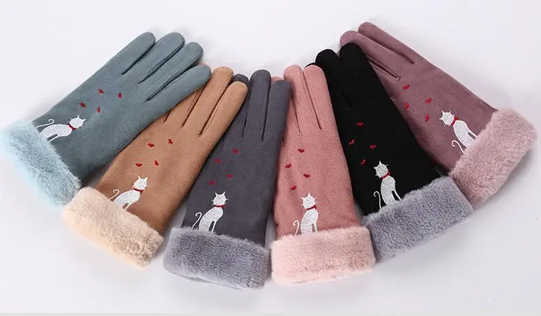 Зимние Для женщин из искусственной замши перчатки зимние Утепленные Подкладка из флиса Сенсорный экран Верхняя одежда водительские