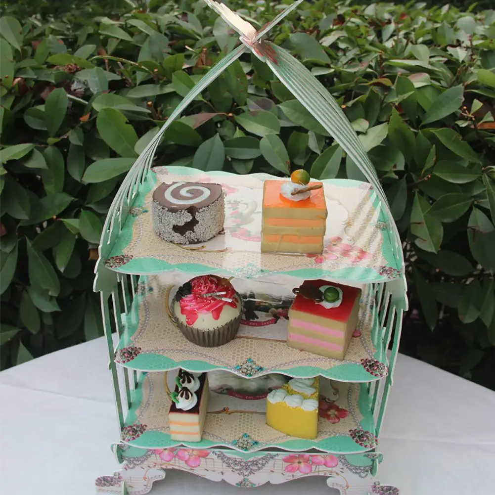 Европейский стеллаж для торта, 3 слоя, клетка для птиц, кекс, картонная подставка для торта, послеобеденный чай, винтажный держатель для свадебной вечеринки