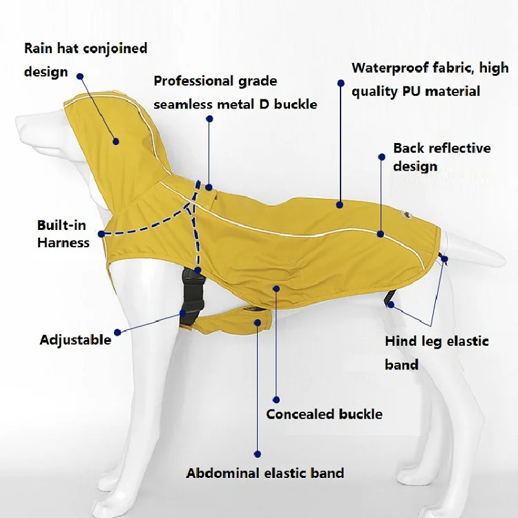 Одежда для собак, модный дождевик для собак, водонепроницаемые куртки и шлейки для домашних животных, одежда для домашних животных, светоотражающее зимнее пальто для собак с шапкой