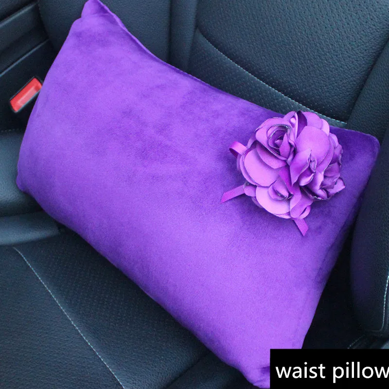 Фиолетовый цветок чехол рулевого колеса автомобиля плюшевые Стразы для шеи автомобиля поясная подушка универсальный автомобильный Стайлинг подголовник подушка для женщин