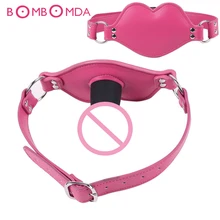 Fetish Bondage Restraint PU Leather Head Harness Mask Dildo Mouth Gag Strapon Dildo Sex Toys For