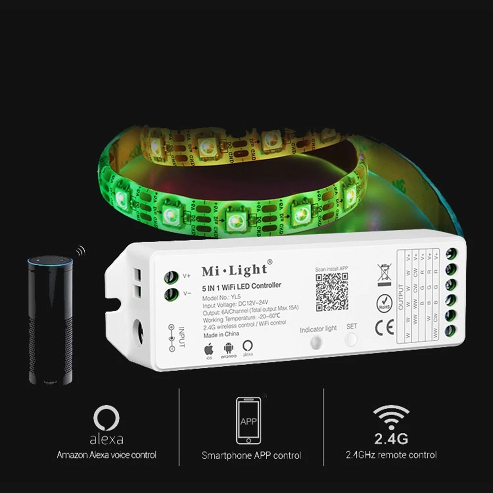 Milight YL5 2 4G 15A 5 в 1 WiFi светодиодный контроллер для светодиодных ламп с пультом