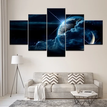 

5 Pcs/Set Large Abstract Earth View From Asteroid In Space Canvas Print Painting Still Life Earth Wall Art Picture Home Decor