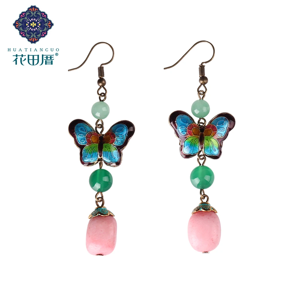 

Handmade Original Chinese Cloisonne Butterfly Drop Long Earrings Beads Folk Style Retro Ethnic Jewelrys For Women 2019 EZ-17039