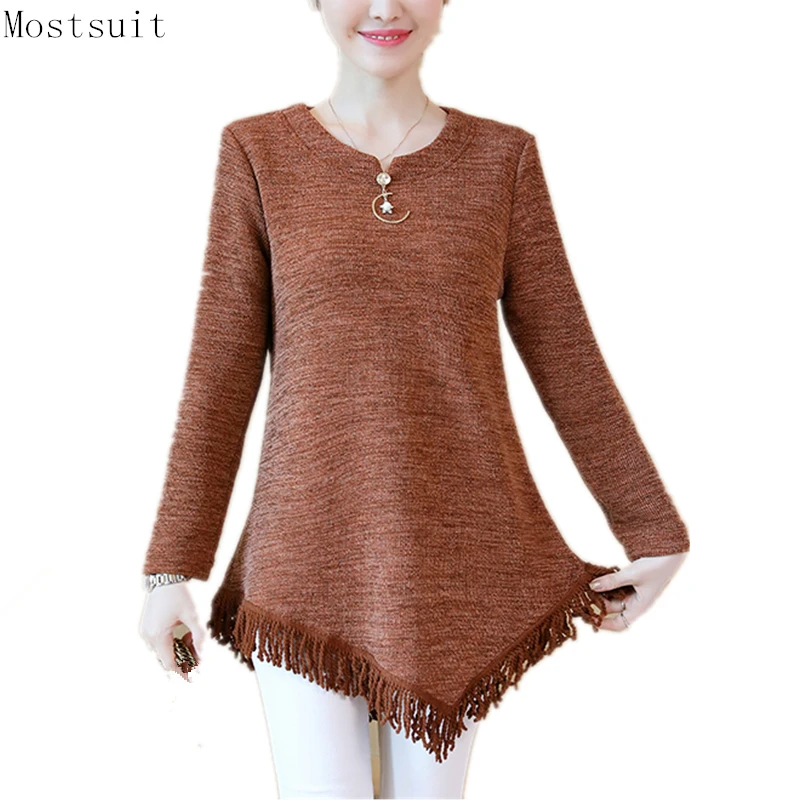 M 5xl Plus Size Tassel Pullovers Sweaters Women Autumn Winter Casual Loose Long Tops Long Sleeve 