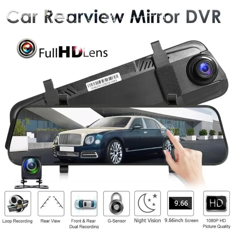 

Car Rearview Mirror 9.66 Inch Dash Cam 170 Wide Angle Degree DVR Camera Front+Rear Dual Lens Night Vision Driving Video Recorder