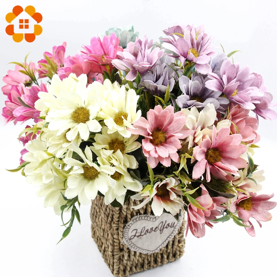 1Bouquet 5 Colors Artificial Flowers European Silk Daisy Flower Wedding Favors For Home Garden