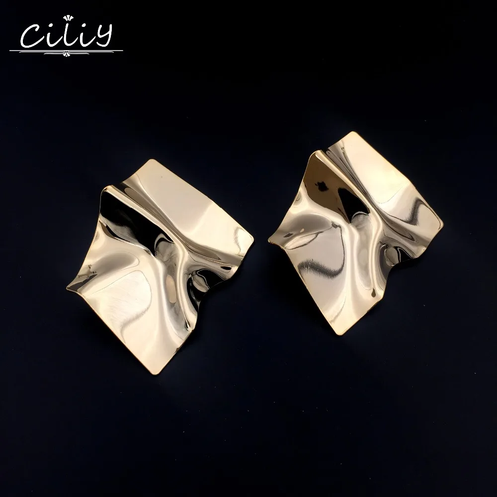 

irregular Folds golden metal big earrings for women large drop earrings fashion trendy Jewelry brinco