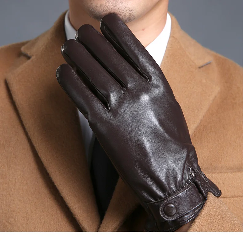 Зимние перчатки из натуральной кожи, мужские зимние теплые утолщенные кашемировые перчатки из овчины с сенсорным экраном, мужские модные перчатки MLZ112