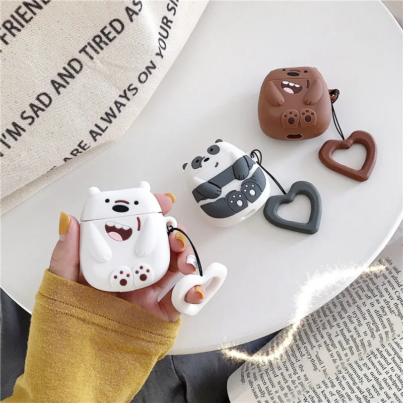 Cartoon funny bears headset pouch for airpods case wireless bluetooth headphone earphone charging box bare silicone airpod skin