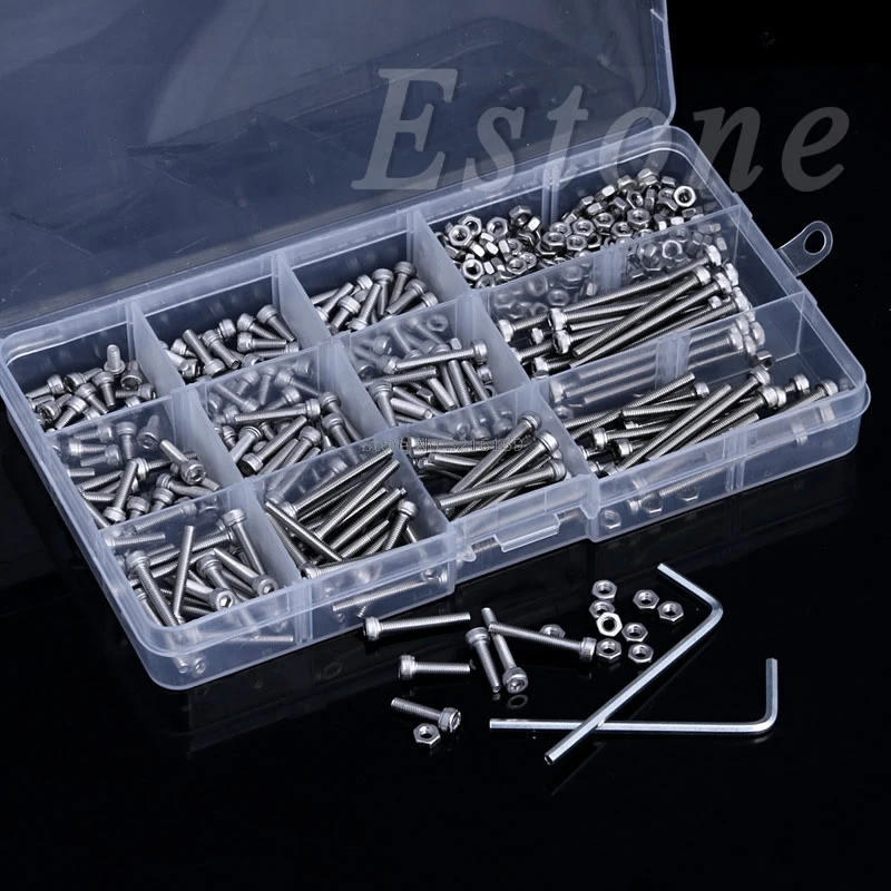 

For 440Pcs M3 A2 Stainless Hex Head Socket Cap Screws Nuts Assortment Kit with Box Promotion