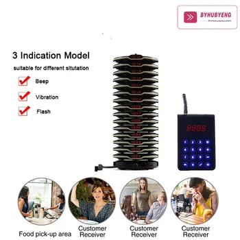 

BYHUBYENG Restaurant Pager 99 Channel Support 9999 Call OEM Factory Outlet CE FCC Long Launch Range 3000m Guest Pager System