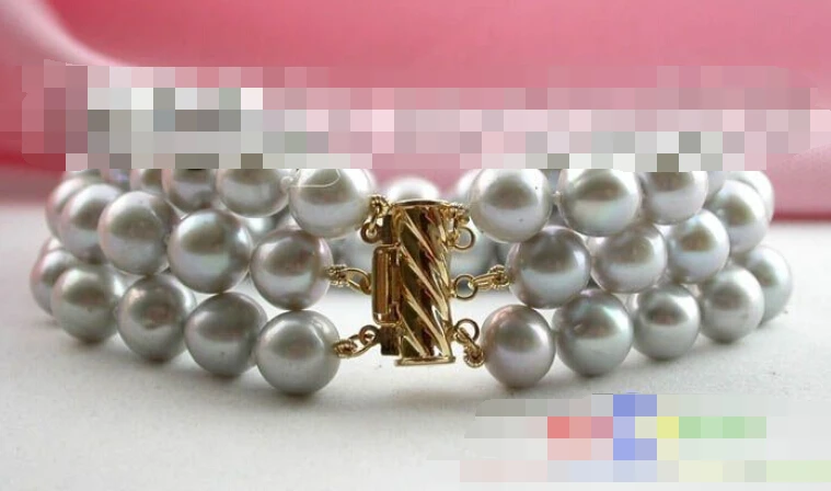 

0666 3ROW 8" ROUND GRAY FW PEARL BRACELET BANGLE Natural >>> -Top quality free shipping