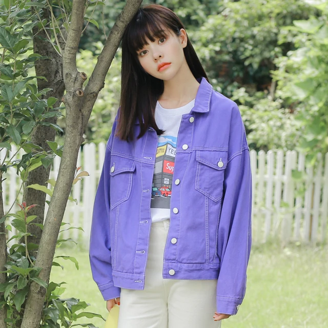 2018 Fashion Women Purple Denim Jackets Turn Down Collar Long 2018 Fashion Women Purple Denim Jackets Turn Down Collar Long Sleeve Casual Female Jeans