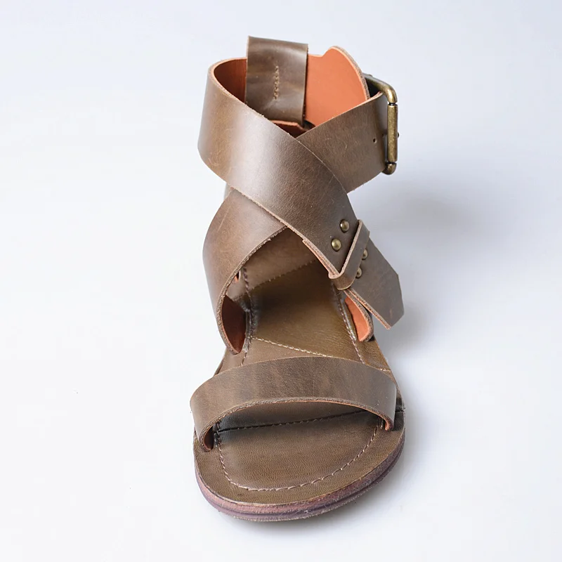 Marron Plates D'été Rétro Appartements Sandalias Chaussures De Sandales atrovirens En Femme Casual Cuir Véritable Mujer Femmes Rose Plage Jady gXqwTT