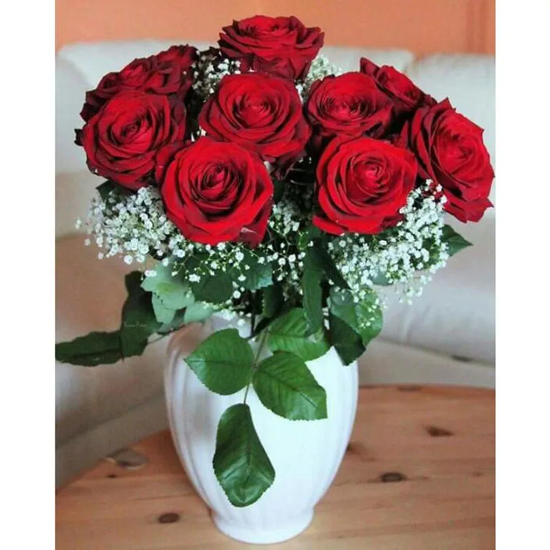 

5D diy round Daimond Painting Cross-stitch A Vase Of Red Rose square Diamond Painting Rhinestones Embroidery Home Decor v865