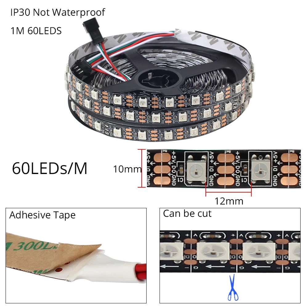5 в 1 М WS2812 ws2812b RGB светодиодный светильник 5050 2812b 60 Светодиодный s + RF пульт