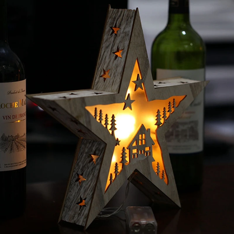 Creative Wooden Pentagram LED Night Lamp Indoor Christmas Halloween Holiday Decoration Table Star Lighting for Children Gift (2)